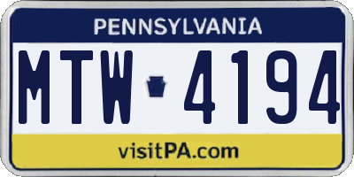 PA license plate MTW4194