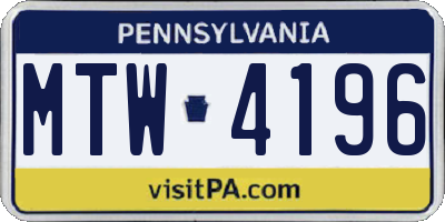 PA license plate MTW4196
