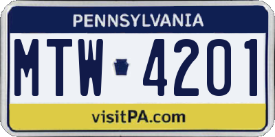 PA license plate MTW4201