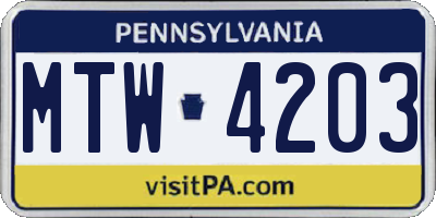 PA license plate MTW4203