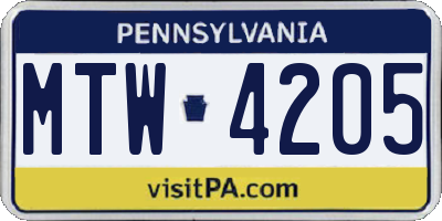 PA license plate MTW4205