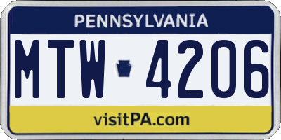 PA license plate MTW4206