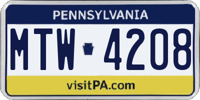 PA license plate MTW4208