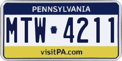 PA license plate MTW4211