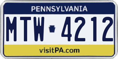 PA license plate MTW4212