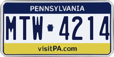 PA license plate MTW4214