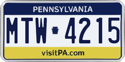 PA license plate MTW4215