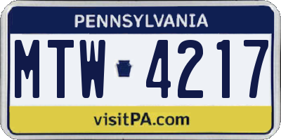 PA license plate MTW4217