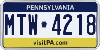 PA license plate MTW4218