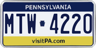 PA license plate MTW4220
