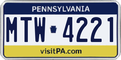 PA license plate MTW4221