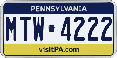 PA license plate MTW4222