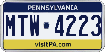PA license plate MTW4223
