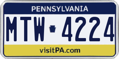 PA license plate MTW4224