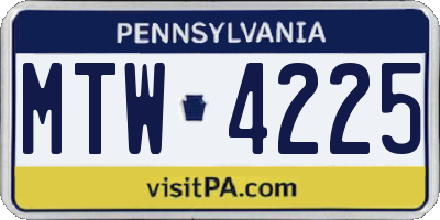 PA license plate MTW4225