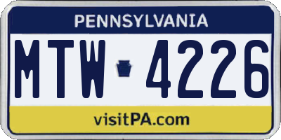PA license plate MTW4226