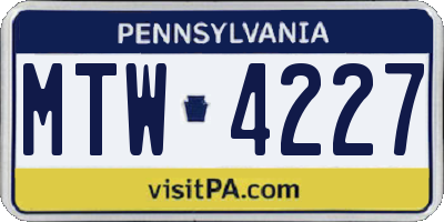 PA license plate MTW4227