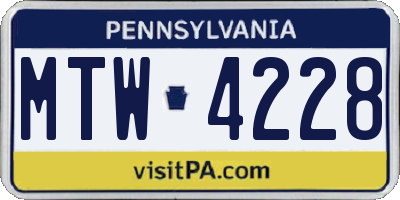 PA license plate MTW4228