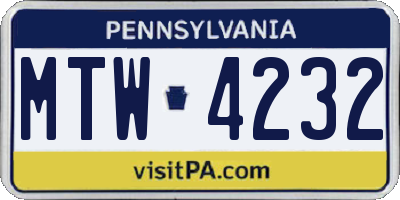 PA license plate MTW4232