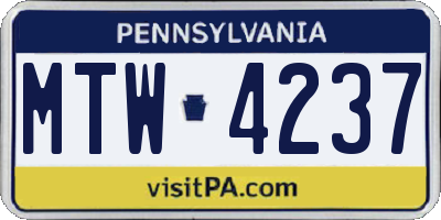 PA license plate MTW4237
