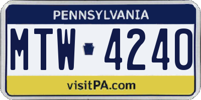 PA license plate MTW4240