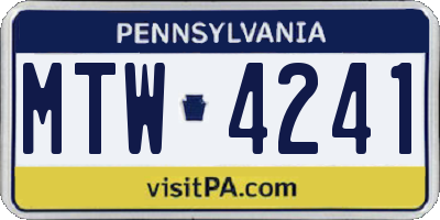 PA license plate MTW4241