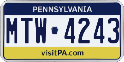 PA license plate MTW4243