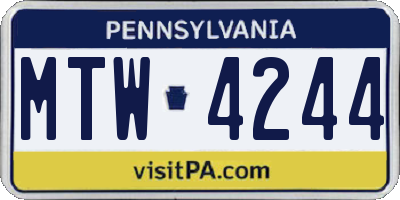 PA license plate MTW4244