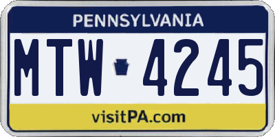 PA license plate MTW4245