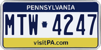 PA license plate MTW4247