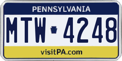 PA license plate MTW4248