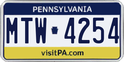 PA license plate MTW4254