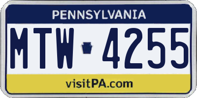 PA license plate MTW4255