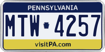 PA license plate MTW4257