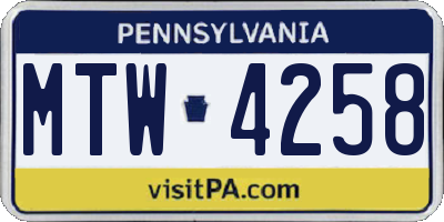 PA license plate MTW4258
