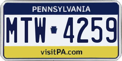PA license plate MTW4259