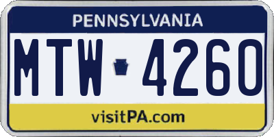 PA license plate MTW4260