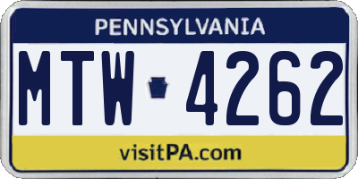 PA license plate MTW4262
