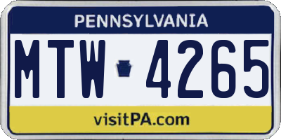 PA license plate MTW4265
