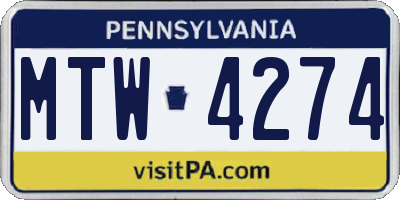 PA license plate MTW4274