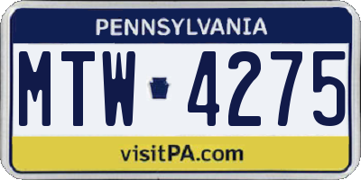 PA license plate MTW4275