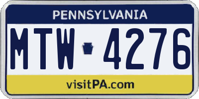 PA license plate MTW4276
