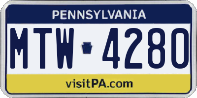PA license plate MTW4280