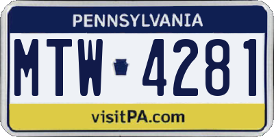 PA license plate MTW4281