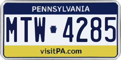 PA license plate MTW4285