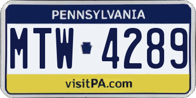 PA license plate MTW4289