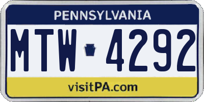 PA license plate MTW4292