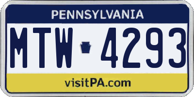 PA license plate MTW4293