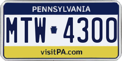 PA license plate MTW4300