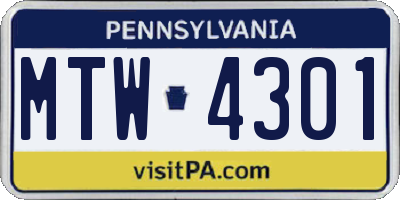 PA license plate MTW4301